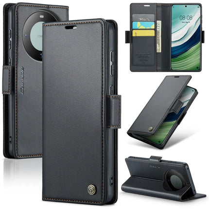 For Huawei Mate 60 Case CASEME 023 Series RFID Blocking Glossy Stand Phone Cover - Black
