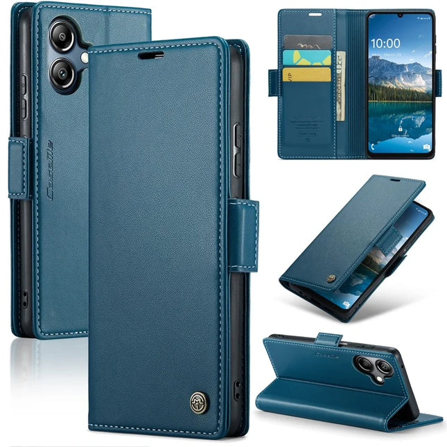 For Samsung Galaxy A06 Case CASEME 023 Series RFID Blocking Glossy Stand Phone Cover - Blue