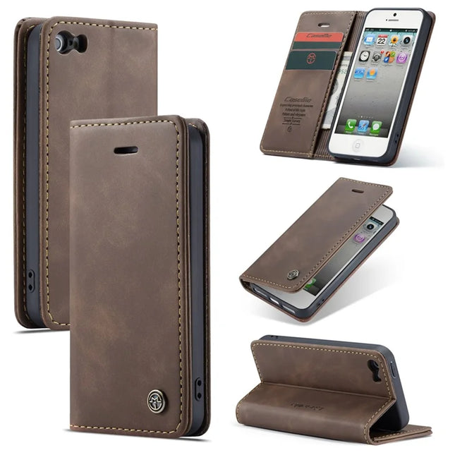 For iPhone 5s / iPhone SE (1st generation) / iPhone 5 Case CASEME 013 Series Card Holder Stand Leather Phone Cover - Coffee