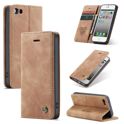 For iPhone 5s / iPhone SE (1st generation) / iPhone 5 Case CASEME 013 Series Card Holder Stand Leather Phone Cover - Brown