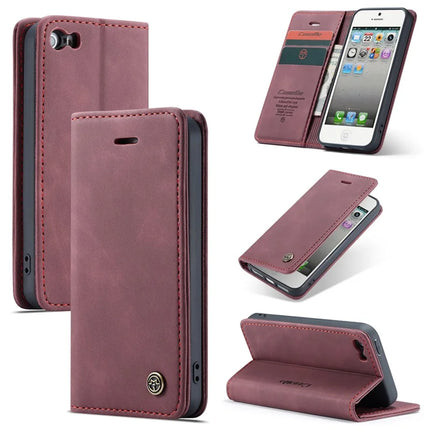 For iPhone 5s / iPhone SE (1st generation) / iPhone 5 Case CASEME 013 Series Card Holder Stand Leather Phone Cover - Red