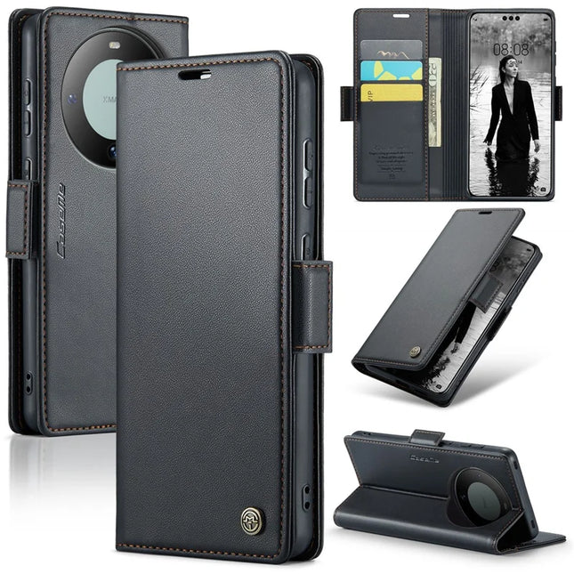 For Huawei Mate 60 Pro+ / Huawei Mate 60 Pro Case CASEME 023 Series RFID Blocking Glossy Stand Phone Cover - Black