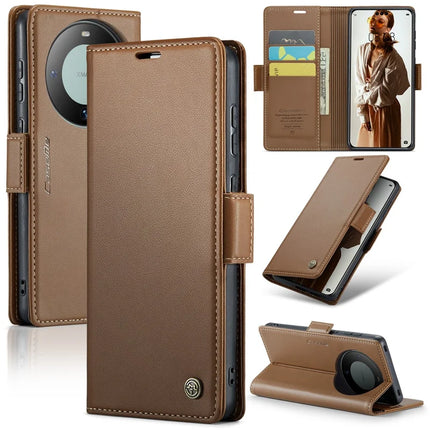 For Huawei Mate 60 Pro+ / Huawei Mate 60 Pro Case CASEME 023 Series RFID Blocking Glossy Stand Phone Cover - Brown