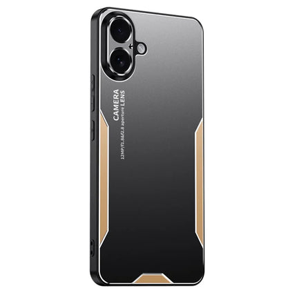 For iPhone 16 Plus Phone Case Aluminium Alloy TPU PC Back Cover - Gold