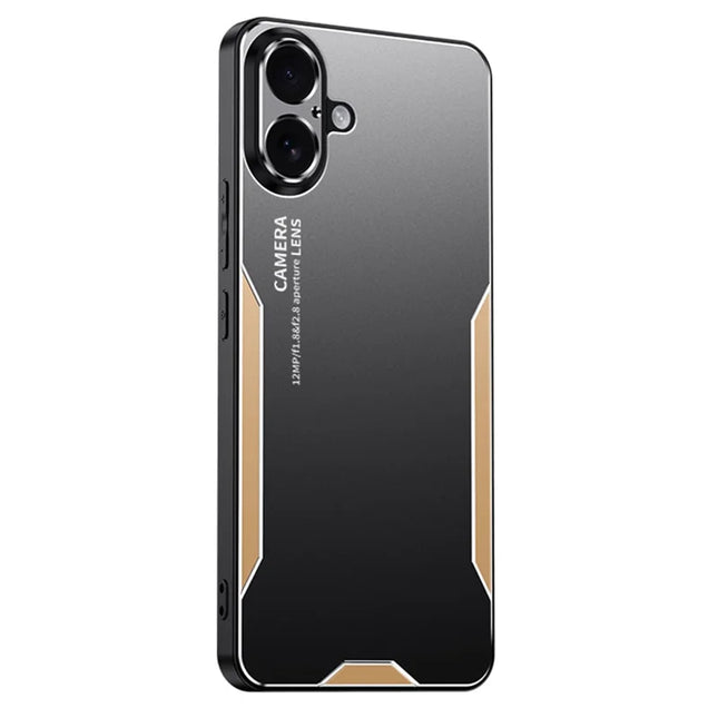 For iPhone 16 Plus Phone Case Aluminium Alloy TPU PC Back Cover - Gold