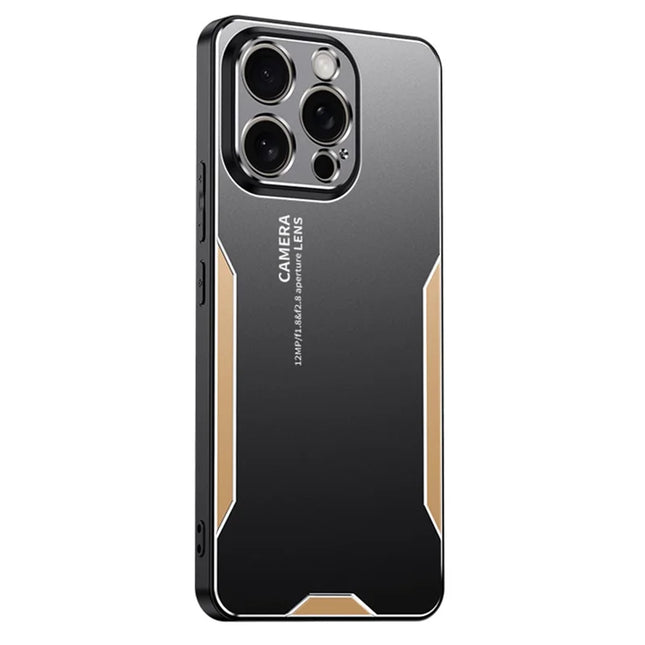For iPhone 16 Pro Max Phone Case Aluminium Alloy TPU PC Back Cover - Gold