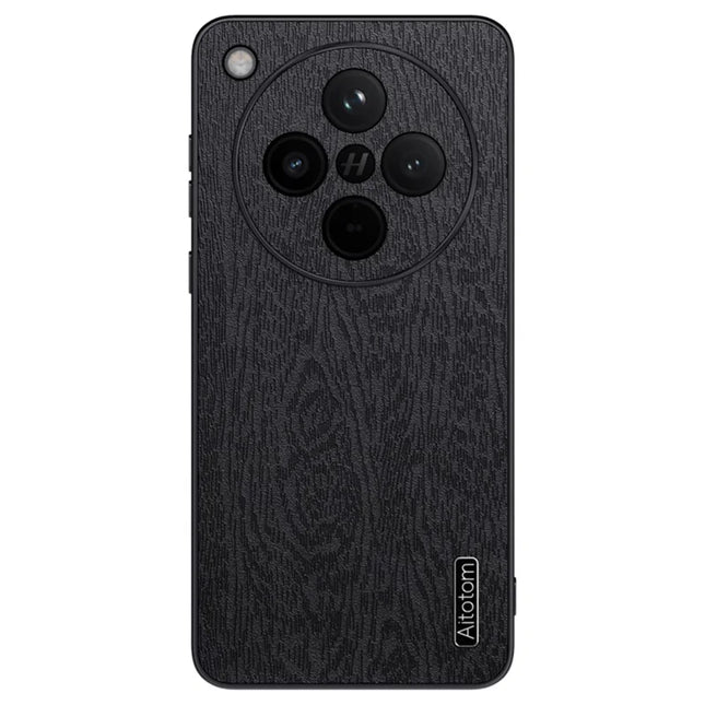 For Oppo Find X8 5G Case Wood Texture PU Leather Coated PC+TPU Phone Cover - Black