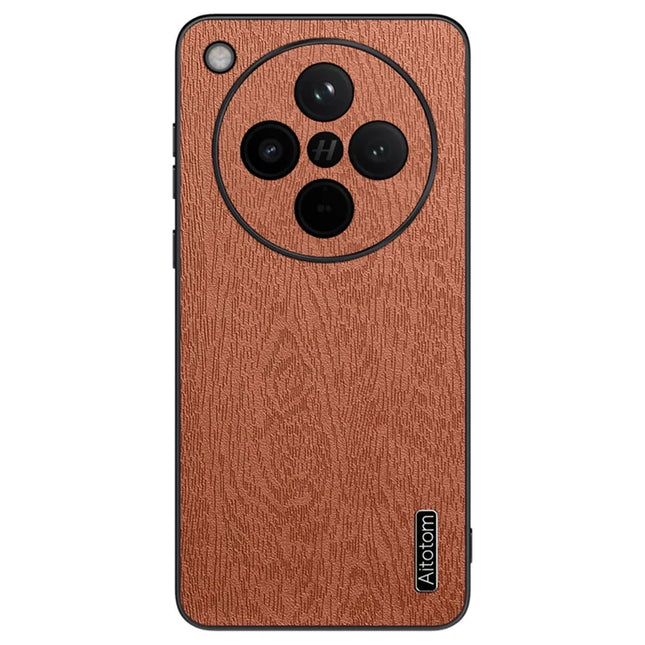 For Oppo Find X8 5G Case Wood Texture PU Leather Coated PC+TPU Phone Cover - Brown