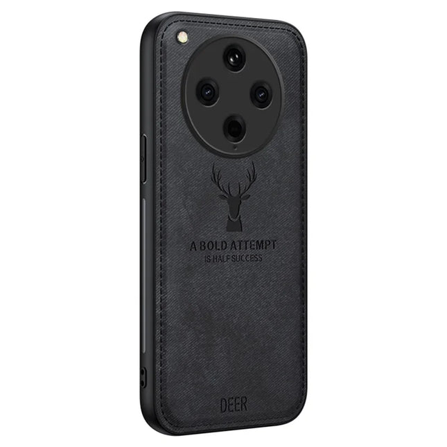 For Oppo Find X8 Pro 5G Case Deer Pattern Cloth Texture PU Leather Hybrid Phone Cover - Black