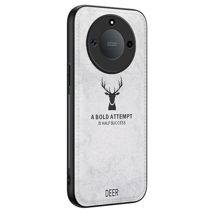 For Honor X60 5G Case Deer Pattern Cloth Texture PU Leather Hybrid Phone Cover - Grey