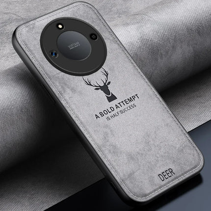For Honor X60 5G Case Deer Pattern Cloth Texture PU Leather Hybrid Phone Cover