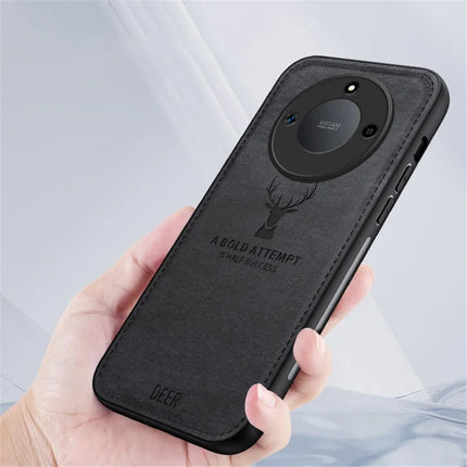 For Honor X60 5G Case Deer Pattern Cloth Texture PU Leather Hybrid Phone Cover