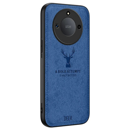For Honor X60 5G Case Deer Pattern Cloth Texture PU Leather Hybrid Phone Cover - Blue
