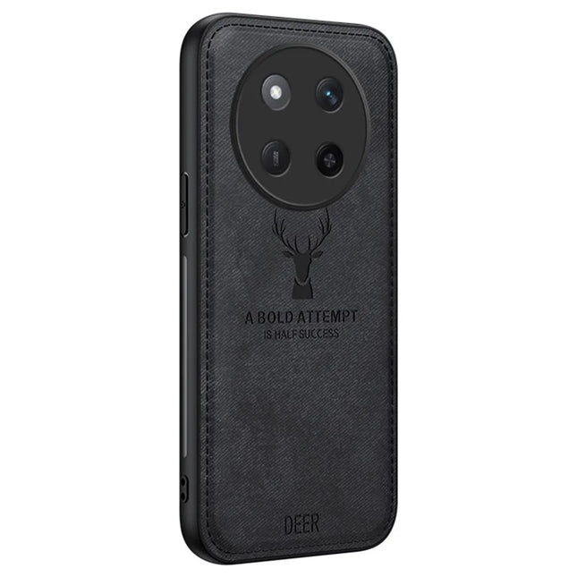 For Honor X60 Pro 5G Case Deer Pattern Cloth Texture PU Leather Hybrid Phone Cover - Black