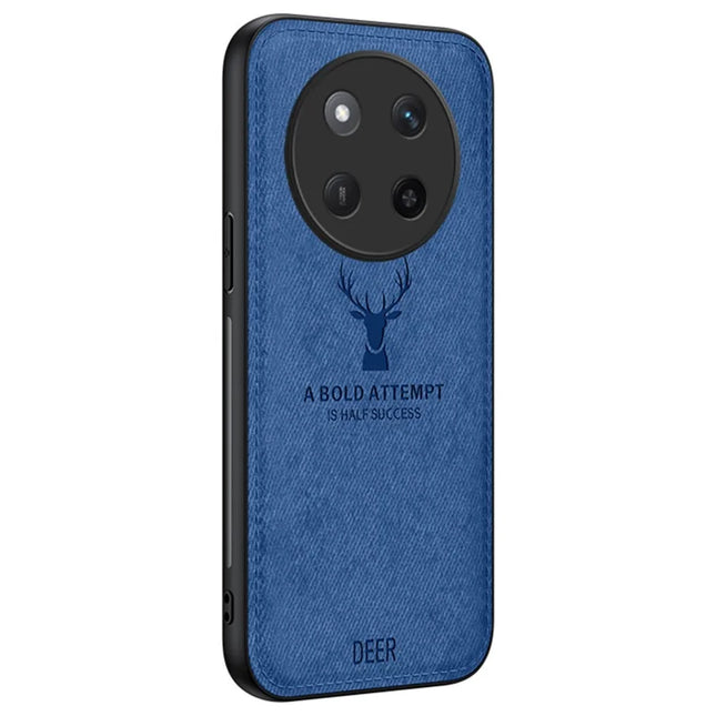 For Honor X60 Pro 5G Case Deer Pattern Cloth Texture PU Leather Hybrid Phone Cover - Blue