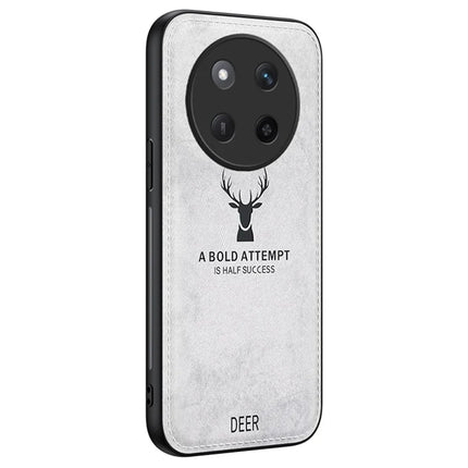 For Honor X60 Pro 5G Case Deer Pattern Cloth Texture PU Leather Hybrid Phone Cover - Grey