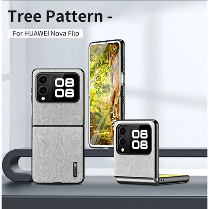 For Huawei nova Flip 5G Case Wood Texture PU Leather Coated PC+TPU Phone Cover