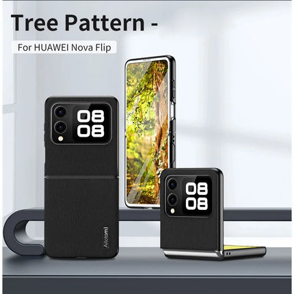 For Huawei nova Flip 5G Case Wood Texture PU Leather Coated PC+TPU Phone Cover