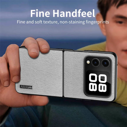 For Huawei nova Flip 5G Case Wood Texture PU Leather Coated PC+TPU Phone Cover