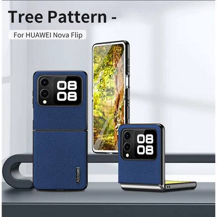 For Huawei nova Flip 5G Case Wood Texture PU Leather Coated PC+TPU Phone Cover