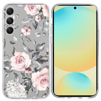 For Samsung Galaxy A24 4G (162.1 x 77.6 x 8.3mm) Case Pattern Printing Shockproof Soft TPU Phone Cover - Grey Background Flowers