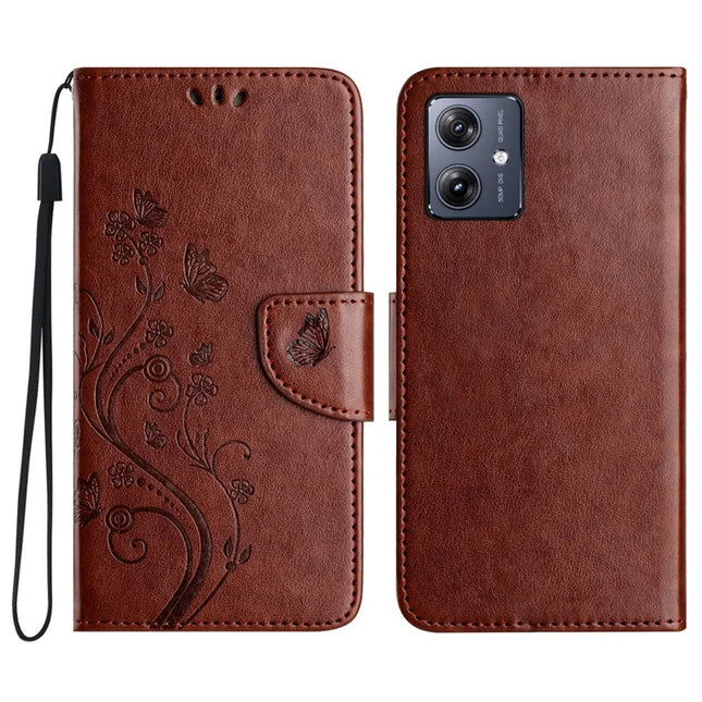 For Samsung Galaxy A06 Case Imprinted Mini Butterfly Leather Wallet Phone Cover - Brown