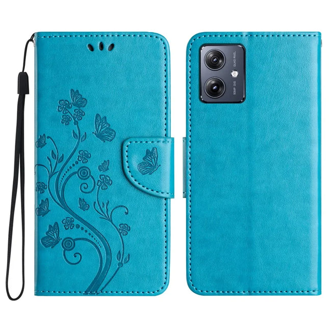 For Samsung Galaxy A06 Case Imprinted Mini Butterfly Leather Wallet Phone Cover - Blue