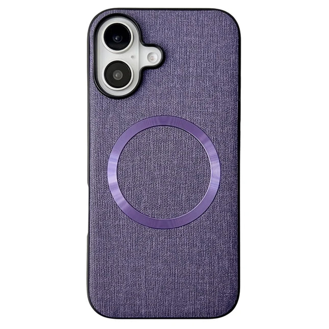 For iPhone 16 Plus Case Drop-Proof TPU+Cloth Back Phone Cover Compatible with MagSafe - Purple