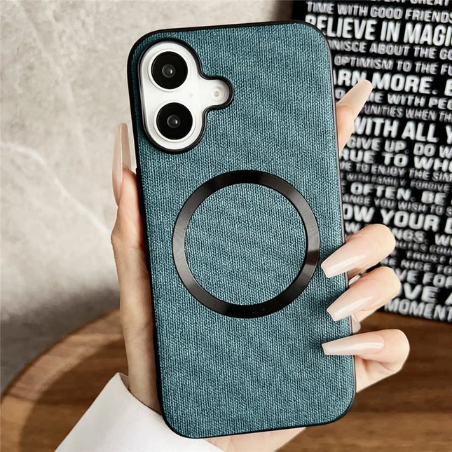 For iPhone 16 Plus Case Drop-Proof TPU+Cloth Back Phone Cover Compatible with MagSafe - Dark Green