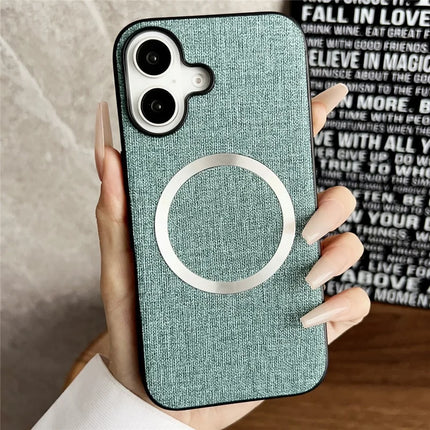 For iPhone 16 Plus Case Drop-Proof TPU+Cloth Back Phone Cover Compatible with MagSafe - Green