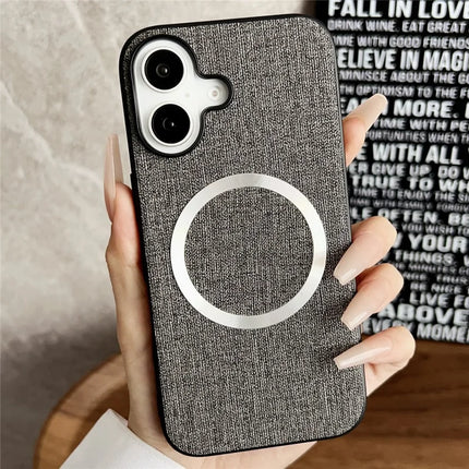 For iPhone 16 Plus Case Drop-Proof TPU+Cloth Back Phone Cover Compatible with MagSafe - Grey