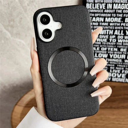 For iPhone 16 Plus Case Drop-Proof TPU+Cloth Back Phone Cover Compatible with MagSafe - Black