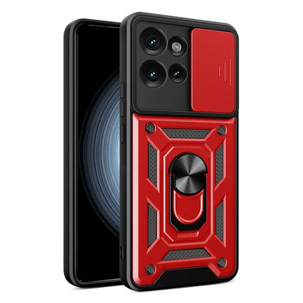 For Motorola Edge 50 5G Case with Slide Camera Lid PC+TPU Kickstand Phone Cover - Red
