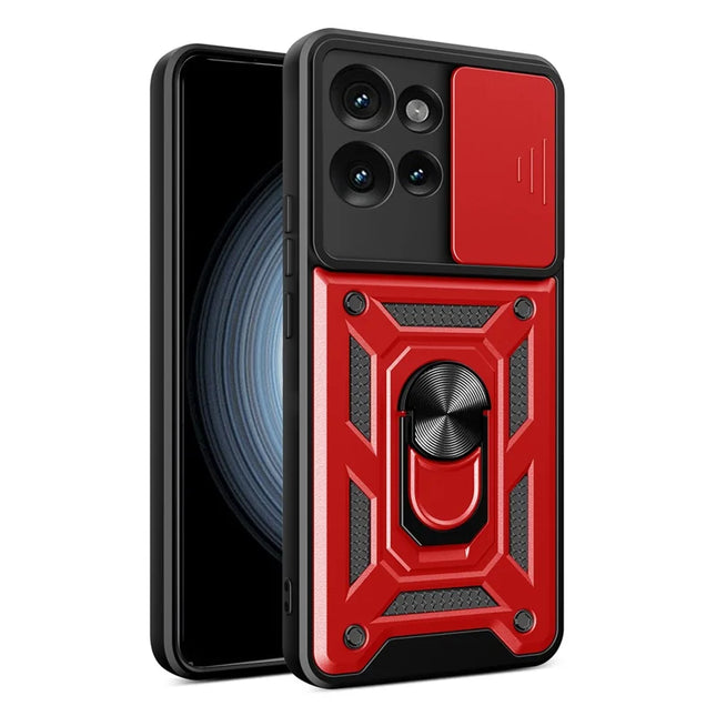 For Motorola Edge 50 5G Case with Slide Camera Lid PC+TPU Kickstand Phone Cover - Red