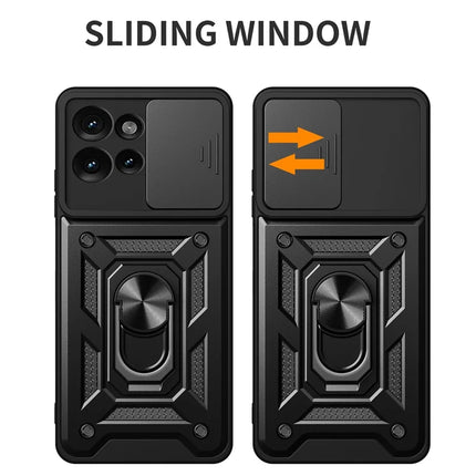 For Motorola Edge 50 5G Case with Slide Camera Lid PC+TPU Kickstand Phone Cover