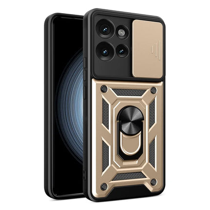 For Motorola Edge 50 5G Case with Slide Camera Lid PC+TPU Kickstand Phone Cover - Gold