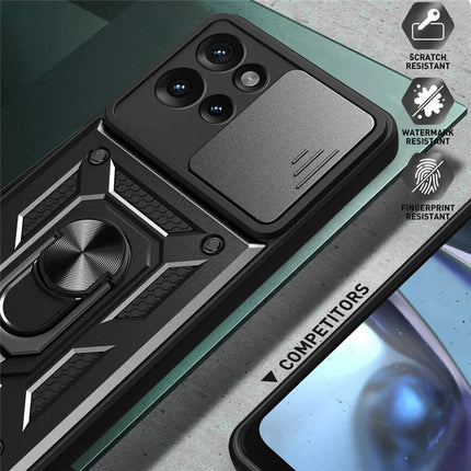 For Motorola Edge 50 5G Case with Slide Camera Lid PC+TPU Kickstand Phone Cover