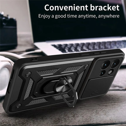 For Motorola Edge 50 5G Case with Slide Camera Lid PC+TPU Kickstand Phone Cover
