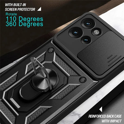 For Motorola Edge 50 5G Case with Slide Camera Lid PC+TPU Kickstand Phone Cover