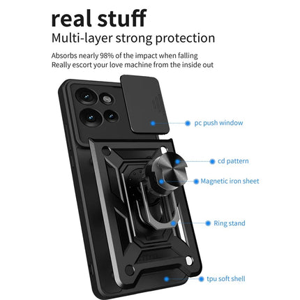 For Motorola Edge 50 5G Case with Slide Camera Lid PC+TPU Kickstand Phone Cover