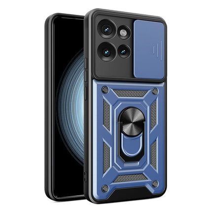 For Motorola Edge 50 5G Case with Slide Camera Lid PC+TPU Kickstand Phone Cover - Blue
