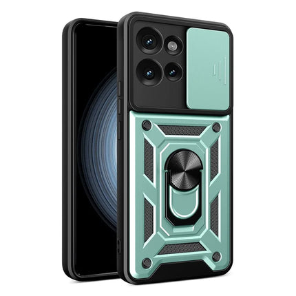 For Motorola Edge 50 5G Case with Slide Camera Lid PC+TPU Kickstand Phone Cover - Green