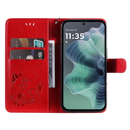 For Motorola Moto G35 5G Case Cat Bee Pattern Leather Phone Cover