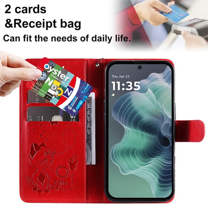 For Motorola Moto G35 5G Case Cat Bee Pattern Leather Phone Cover