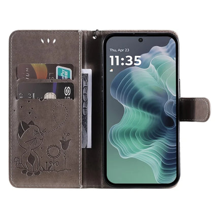 For Motorola Moto G35 5G Case Cat Bee Pattern Leather Phone Cover