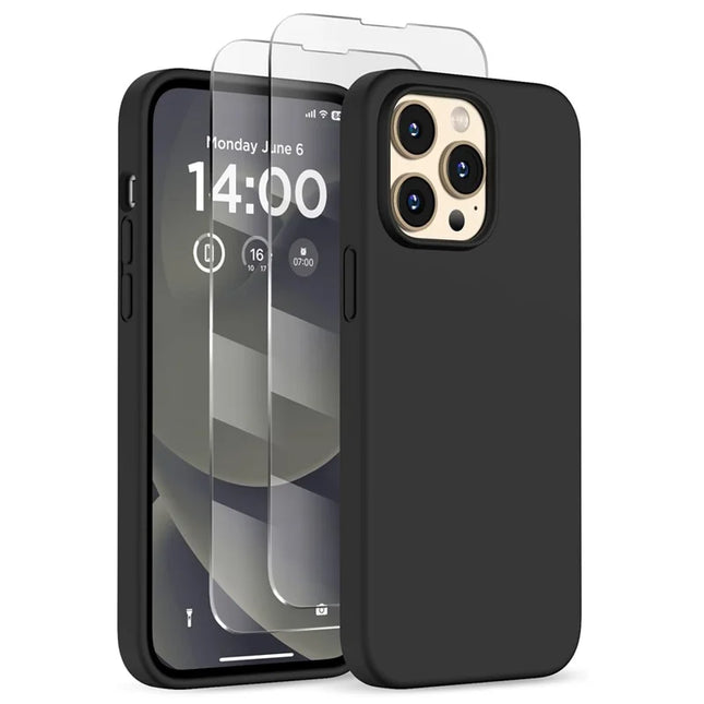 For iPhone 13 Pro Max Case Compatible with MagSafe Liquid Silicone Cover with 2 Tempered Glass Screen Films - Black