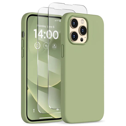 For iPhone 13 Pro Max Case Compatible with MagSafe Liquid Silicone Cover with 2 Tempered Glass Screen Films - Mint Green