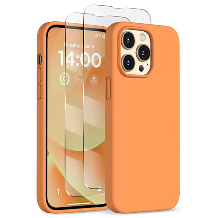 For iPhone 13 Pro Max Case Compatible with MagSafe Liquid Silicone Cover with 2 Tempered Glass Screen Films - Orange