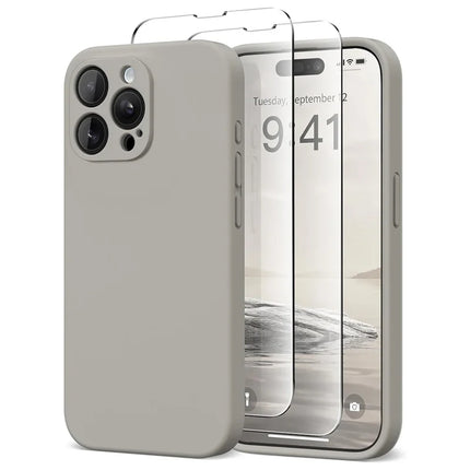 For iPhone 13 Pro Max Case Compatible with MagSafe Liquid Silicone Cover with 2 Tempered Glass Screen Films - Grey
