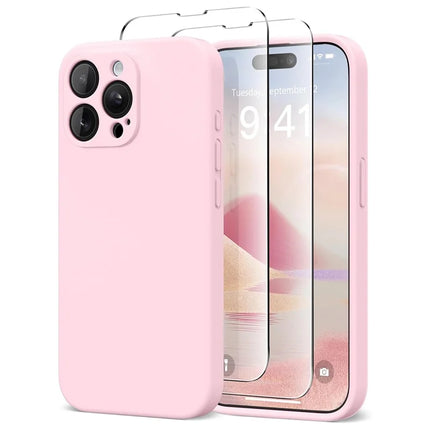 For iPhone 13 Pro Max Case Compatible with MagSafe Liquid Silicone Cover with 2 Tempered Glass Screen Films - Light Pink